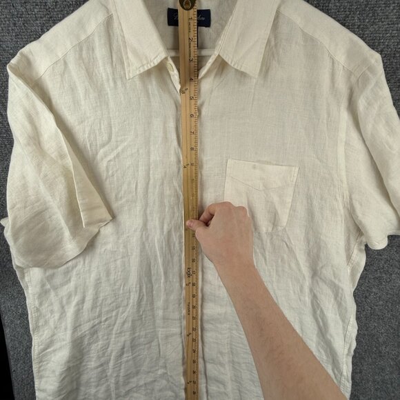 Brooks Brothers All Irish Linen Ivory XL Men Button Up Shirt Short Sleeve Woven - Picture 3 of 16